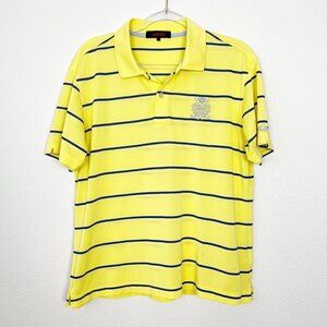 Honma Golf Japan Mens XL Yellow Blue Stripe Polo Shirt